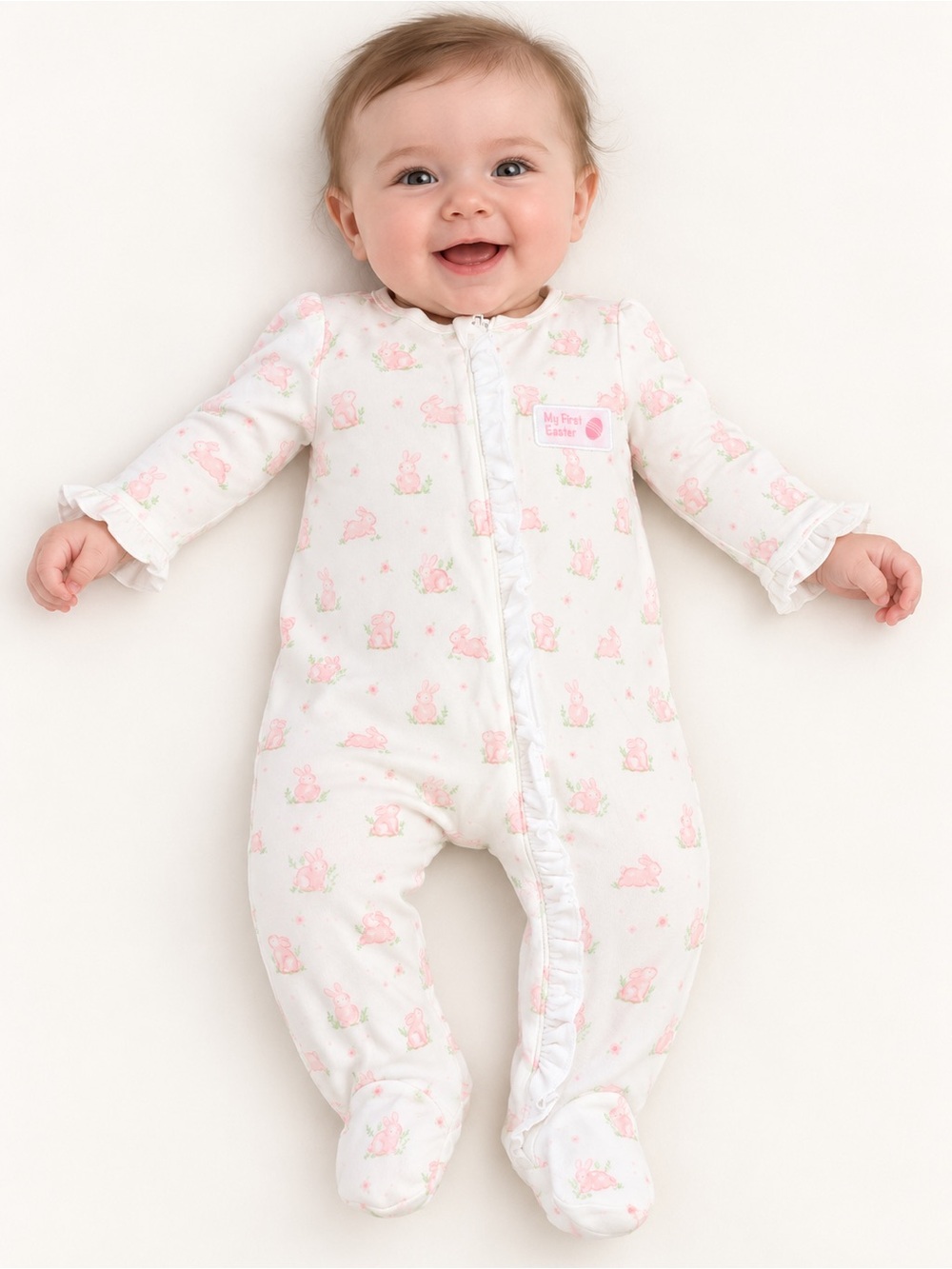 Little me • NWOT Soft Pink Bunny Print One-Piece Footed Pajamas